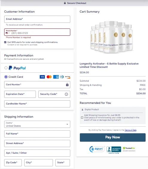 Longevity Activator order-page